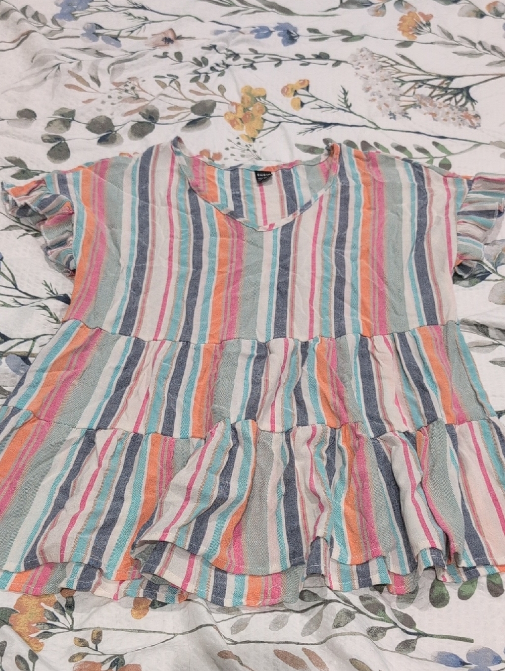 SHEIN Striped Multi-Color V-Neck Ruffle Top